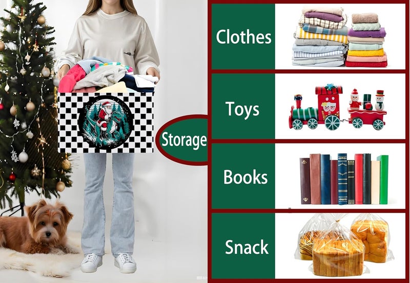 BOOHIT Large Christmas Gifts Empty Baskets Kids Collapsible Holiday Storage Bin with Handle (Dinosaur Santa Claus) - Image 4